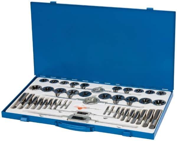 Interstate - 1/4-20 to 1-14 Tap, UNC, UNF, Tap and Die Set - High Speed Steel, High Speed Steel Taps, Adjustable, 45 Piece Set with Metal Case - Exact Industrial Supply