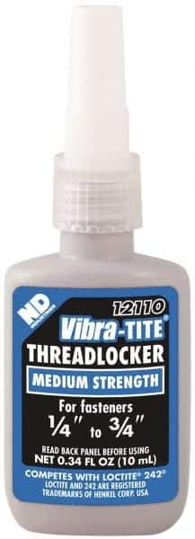 Vibra-Tite - 10 mL Bottle, Blue, Medium Strength Liquid Threadlocker - Series 121, 24 hr Full Cure Time, Hand Tool Removal - All Tool & Supply