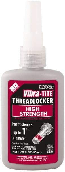 Vibra-Tite - 50 mL Bottle, Red, High Strength Liquid Threadlocker - Series 140, 24 hr Full Cure Time, Hand Tool, Heat Removal - All Tool & Supply