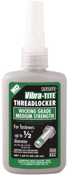 Vibra-Tite - 50 mL Bottle, Green, Medium Strength Liquid Threadlocker - Series 150, 24 hr Full Cure Time, Hand Tool Removal - All Tool & Supply