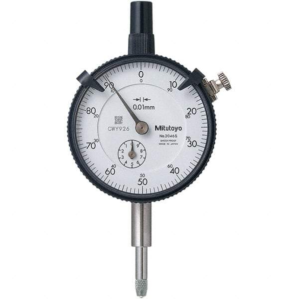 Mitutoyo - 10mm Range, 0-100 Dial Reading, 0.01mm Graduation Dial Drop Indicator - 57mm Dial, 1mm Range per Revolution, 0.013mm Accuracy, Revolution Counter - All Tool & Supply