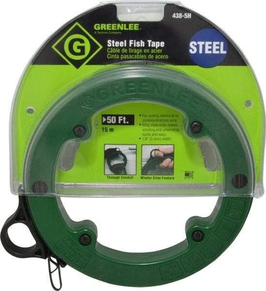 Greenlee - 50 Ft. Long x 1/8 Inch Wide, 3/64 Inch Thick, Steel Fish Tape - 400 Lb. Pulling Strength, Includes Case - All Tool & Supply