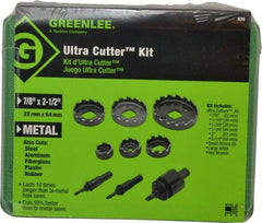 Greenlee - 9 Piece, 7/8" to 2-1/2" Saw Diam, Electrician's Hole Saw Kit - High Speed Steel, Toothed Edge, Includes 6 Hole Saws - All Tool & Supply