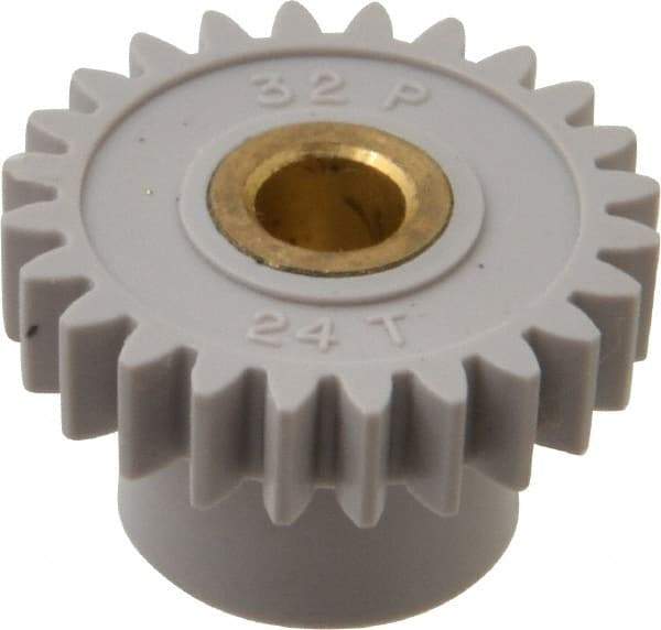 Made in USA - 32 Pitch, 3/4" Pitch Diam, 13/16" OD, 24 Tooth Spur Gear - 3/16" Face Width, 3/16" Bore Diam, 1/2" Hub Diam, 20° Pressure Angle, Acetal - All Tool & Supply