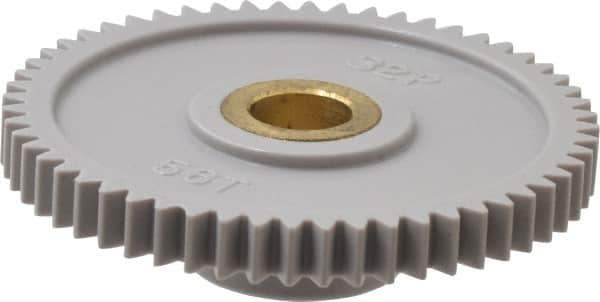 Made in USA - 32 Pitch, 1-3/4" Pitch Diam, 1-13/16" OD, 56 Tooth Spur Gear - 3/16" Face Width, 5/16" Bore Diam, 43/64" Hub Diam, 20° Pressure Angle, Acetal - All Tool & Supply