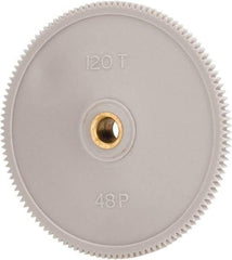 Made in USA - 48 Pitch, 2-1/2" Pitch Diam, 2.542" OD, 120 Tooth Spur Gear - 1/8" Face Width, 1/4" Bore Diam, 39/64" Hub Diam, 20° Pressure Angle, Acetal - All Tool & Supply