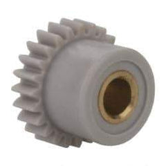 Made in USA - 48 Pitch, 1/2" Pitch Diam, 0.542" OD, 24 Tooth Spur Gear - 1/8" Face Width, 1/8" Bore Diam, 13/32" Hub Diam, 20° Pressure Angle, Acetal - All Tool & Supply