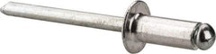 Marson - Button Head Aluminum Open End Blind Rivet - Steel Mandrel, 3/16" to 1/4" Grip, 3/8" Head Diam, 0.192" to 0.196" Hole Diam, 0.45" Length Under Head, 3/16" Body Diam - All Tool & Supply