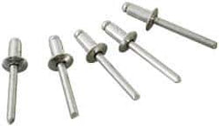 Marson - Large Flange Head Stainless Steel Open End Blind Rivet - Stainless Steel Mandrel, 0.062" to 1/4" Grip, 3/8" Head Diam, 0.192" to 0.196" Hole Diam, 0.7" Length Under Head, 3/16" Body Diam - All Tool & Supply