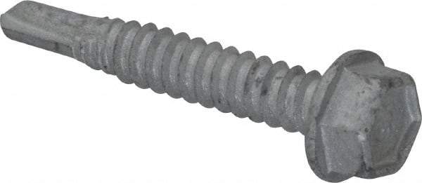 Buildex - 1/4", Hex Washer Head, Hex Drive, 1-1/2" Length Under Head, #3 Point, Self Drilling Screw - Steel - All Tool & Supply