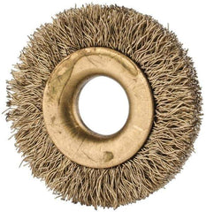 Value Collection - 1-1/4" OD, 3/8" Arbor Hole, Crimped Brass-Coated Steel Wheel Brush - 1/4" Face Width, 1/4" Trim Length, 0.007" Filament Diam, 20,000 RPM - All Tool & Supply