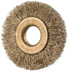 Value Collection - 1-3/8" OD, 3/8" Arbor Hole, Crimped Brass-Coated Steel Wheel Brush - 1/4" Face Width, 3/8" Trim Length, 0.007" Filament Diam, 20,000 RPM - All Tool & Supply