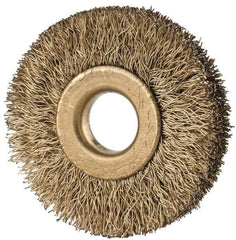 Value Collection - 1-1/2" OD, 3/8" Arbor Hole, Crimped Brass-Coated Steel Wheel Brush - 1/4" Face Width, 3/8" Trim Length, 0.007" Filament Diam, 20,000 RPM - All Tool & Supply