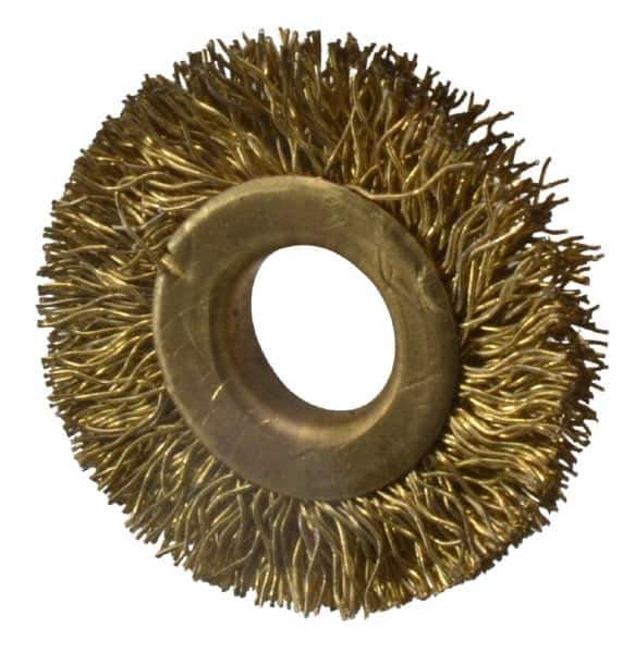 Value Collection - 1-1/4" OD, 3/8" Arbor Hole, Crimped Brass-Coated Steel Wheel Brush - 1/4" Face Width, 1/4" Trim Length, 0.012" Filament Diam, 20,000 RPM - All Tool & Supply