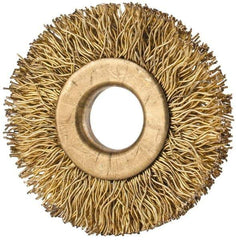 Value Collection - 1-3/8" OD, 3/8" Arbor Hole, Crimped Brass-Coated Steel Wheel Brush - 1/4" Face Width, 3/8" Trim Length, 0.012" Filament Diam, 20,000 RPM - All Tool & Supply