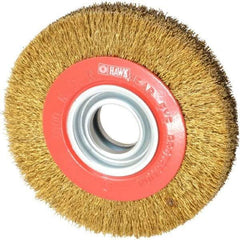 Value Collection - 6" OD, 1-1/4" Arbor Hole, Crimped Brass-Coated Steel Wheel Brush - 1" Face Width, 1-1/8" Trim Length, 0.014" Filament Diam, 6,000 RPM - All Tool & Supply