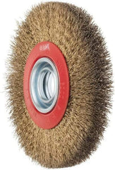 Value Collection - 7" OD, 1-1/4" Arbor Hole, Crimped Brass-Coated Steel Wheel Brush - 3/4" Face Width, 1-1/2" Trim Length, 0.014" Filament Diam, 6,000 RPM - All Tool & Supply