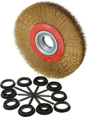 Value Collection - 7" OD, 1-1/4" Arbor Hole, Crimped Brass-Coated Steel Wheel Brush - 1" Face Width, 1-1/2" Trim Length, 0.014" Filament Diam, 6,000 RPM - All Tool & Supply