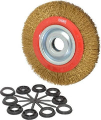 Value Collection - 8" OD, 1-1/4" Arbor Hole, Crimped Brass-Coated Steel Wheel Brush - 3/4" Face Width, 1-11/32" Trim Length, 0.014" Filament Diam, 4,500 RPM - All Tool & Supply