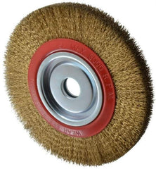 Value Collection - 10" OD, 1-1/4" Arbor Hole, Crimped Brass-Coated Steel Wheel Brush - 1" Face Width, 1-15/32" Trim Length, 0.014" Filament Diam, 3,000 RPM - All Tool & Supply