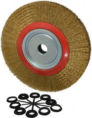 Value Collection - 12" OD, 1-1/4" Arbor Hole, Crimped Brass-Coated Steel Wheel Brush - 1-21/32" Face Width, 2-3/8" Trim Length, 0.014" Filament Diam, 3,000 RPM - All Tool & Supply