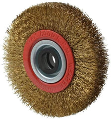 Value Collection - 4" OD, 3/4" Arbor Hole, Crimped Brass-Coated Steel Wheel Brush - 5/8" Face Width, 11/16" Trim Length, 0.012" Filament Diam, 8,000 RPM - All Tool & Supply