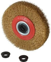 Value Collection - 5" OD, 3/4" Arbor Hole, Crimped Brass-Coated Steel Wheel Brush - 1" Face Width, 1-3/32" Trim Length, 0.012" Filament Diam, 6,000 RPM - All Tool & Supply