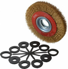 Value Collection - 6" OD, 1-1/4" Arbor Hole, Crimped Brass-Coated Steel Wheel Brush - 11/16" Face Width, 1-1/8" Trim Length, 0.012" Filament Diam, 6,000 RPM - All Tool & Supply