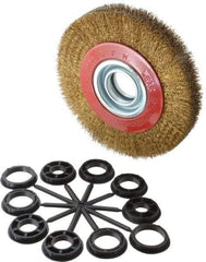 Value Collection - 6" OD, 1-1/4" Arbor Hole, Crimped Brass-Coated Steel Wheel Brush - 1" Face Width, 1-1/8" Trim Length, 0.012" Filament Diam, 6,000 RPM - All Tool & Supply