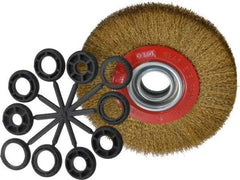 Value Collection - 7" OD, 1-1/4" Arbor Hole, Crimped Brass-Coated Steel Wheel Brush - 3/4" Face Width, 1-1/2" Trim Length, 0.012" Filament Diam, 6,000 RPM - All Tool & Supply