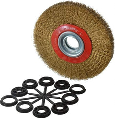 Value Collection - 7" OD, 1-1/4" Arbor Hole, Crimped Brass-Coated Steel Wheel Brush - 1" Face Width, 1-1/2" Trim Length, 0.012" Filament Diam, 6,000 RPM - All Tool & Supply