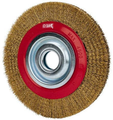 Value Collection - 8" OD, 1-1/4" Arbor Hole, Crimped Brass-Coated Steel Wheel Brush - 3/4" Face Width, 1-11/32" Trim Length, 0.012" Filament Diam, 4,500 RPM - All Tool & Supply