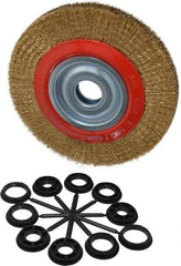 Value Collection - 8" OD, 1-1/4" Arbor Hole, Crimped Brass-Coated Steel Wheel Brush - 1" Face Width, 1-11/32" Trim Length, 0.012" Filament Diam, 4,500 RPM - All Tool & Supply