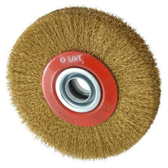 Value Collection - 5" OD, 3/4" Arbor Hole, Crimped Brass-Coated Steel Wheel Brush - 1" Face Width, 1-3/32" Trim Length, 0.007" Filament Diam, 6,000 RPM - All Tool & Supply