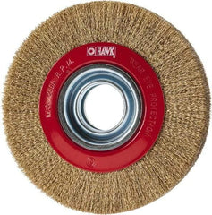 Value Collection - 6" OD, 1-1/4" Arbor Hole, Crimped Brass-Coated Steel Wheel Brush - 1" Face Width, 1-1/8" Trim Length, 0.007" Filament Diam, 6,000 RPM - All Tool & Supply