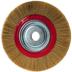 Value Collection - 10" OD, 1-1/4" Arbor Hole, Crimped Brass-Coated Steel Wheel Brush - 1" Face Width, 1-15/32" Trim Length, 0.007" Filament Diam, 3,000 RPM - All Tool & Supply