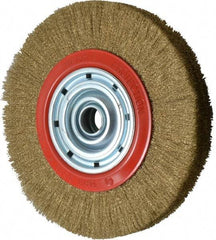 Value Collection - 12" OD, 1-1/4" Arbor Hole, Crimped Brass-Coated Steel Wheel Brush - 1-21/32" Face Width, 2-3/8" Trim Length, 0.007" Filament Diam, 3,000 RPM - All Tool & Supply