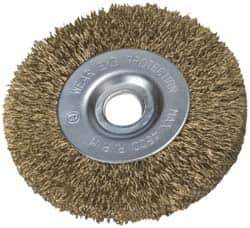 Value Collection - 2" OD, 3/8" Arbor Hole, Crimped Brass-Coated Steel Wheel Brush - 9/32" Face Width, 3/8" Trim Length, 0.007" Filament Diam, 4,500 RPM - All Tool & Supply