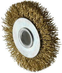 Value Collection - 2" OD, 3/8" Arbor Hole, Crimped Brass-Coated Steel Wheel Brush - 9/32" Face Width, 3/8" Trim Length, 0.012" Filament Diam, 4,500 RPM - All Tool & Supply