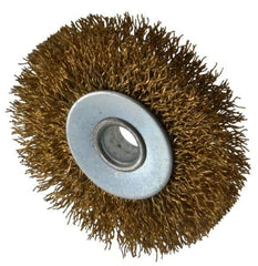 Value Collection - 2-1/2" OD, 3/8" Arbor Hole, Crimped Brass-Coated Steel Wheel Brush - 3/8" Face Width, 1/2" Trim Length, 0.012" Filament Diam, 4,500 RPM - All Tool & Supply