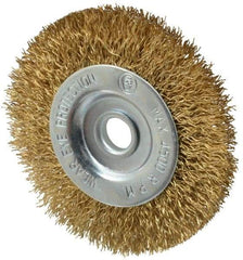 Value Collection - 3" OD, 3/8" Arbor Hole, Crimped Brass-Coated Steel Wheel Brush - 3/8" Face Width, 5/8" Trim Length, 0.012" Filament Diam, 4,500 RPM - All Tool & Supply