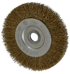 Value Collection - 3" OD, 3/8" Arbor Hole, Crimped Brass-Coated Steel Wheel Brush - 3/8" Face Width, 5/8" Trim Length, 0.007" Filament Diam, 4,500 RPM - All Tool & Supply