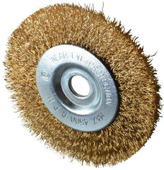 Value Collection - 4" OD, 1/2" Arbor Hole, Crimped Brass-Coated Steel Wheel Brush - 1/2" Face Width, 7/8" Trim Length, 0.012" Filament Diam, 4,500 RPM - All Tool & Supply