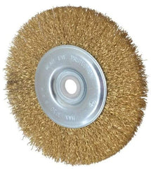 Value Collection - 5" OD, 5/8" Arbor Hole, Crimped Brass-Coated Steel Wheel Brush - 1/2" Face Width, 3/4" Trim Length, 0.012" Filament Diam, 3,750 RPM - All Tool & Supply