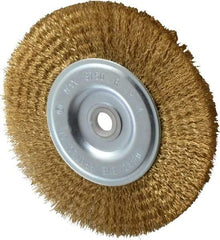 Value Collection - 6" OD, 5/8" Arbor Hole, Crimped Brass-Coated Steel Wheel Brush - 1/2" Face Width, 1-3/8" Trim Length, 0.012" Filament Diam, 3,750 RPM - All Tool & Supply