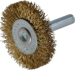 Value Collection - 1-5/8" OD, 1/4" Shank Diam, Crimped Brass-Coated Steel Wheel Brush - 3/16" Face Width, 3/8" Trim Length, 0.015" Filament Diam, 4,500 RPM - All Tool & Supply