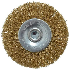 Value Collection - 2" OD, 1/4" Shank Diam, Crimped Brass-Coated Steel Wheel Brush - 9/32" Face Width, 3/8" Trim Length, 0.015" Filament Diam, 4,500 RPM - All Tool & Supply