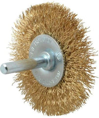 Value Collection - 2-1/2" OD, 1/4" Shank Diam, Crimped Brass-Coated Steel Wheel Brush - 11/32" Face Width, 1/2" Trim Length, 0.015" Filament Diam, 4,500 RPM - All Tool & Supply