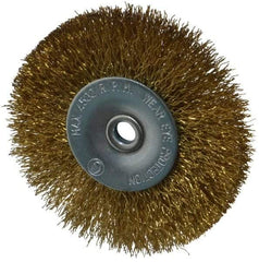 Value Collection - 2-1/2" OD, 1/4" Shank Diam, Crimped Brass-Coated Steel Wheel Brush - 11/32" Face Width, 1/2" Trim Length, 0.008" Filament Diam, 4,500 RPM - All Tool & Supply