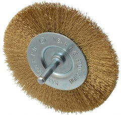 Value Collection - 4" OD, 1/4" Shank Diam, Crimped Brass-Coated Steel Wheel Brush - 15/32" Face Width, 7/8" Trim Length, 0.008" Filament Diam, 4,500 RPM - All Tool & Supply